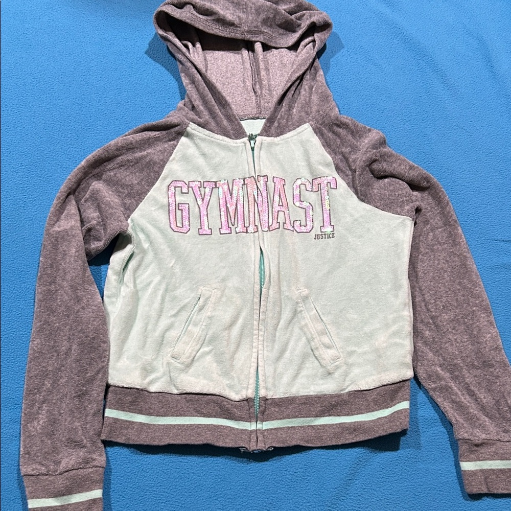 Justice Mint and Heather Mauve 'GYMNAST' Zip Hoodie